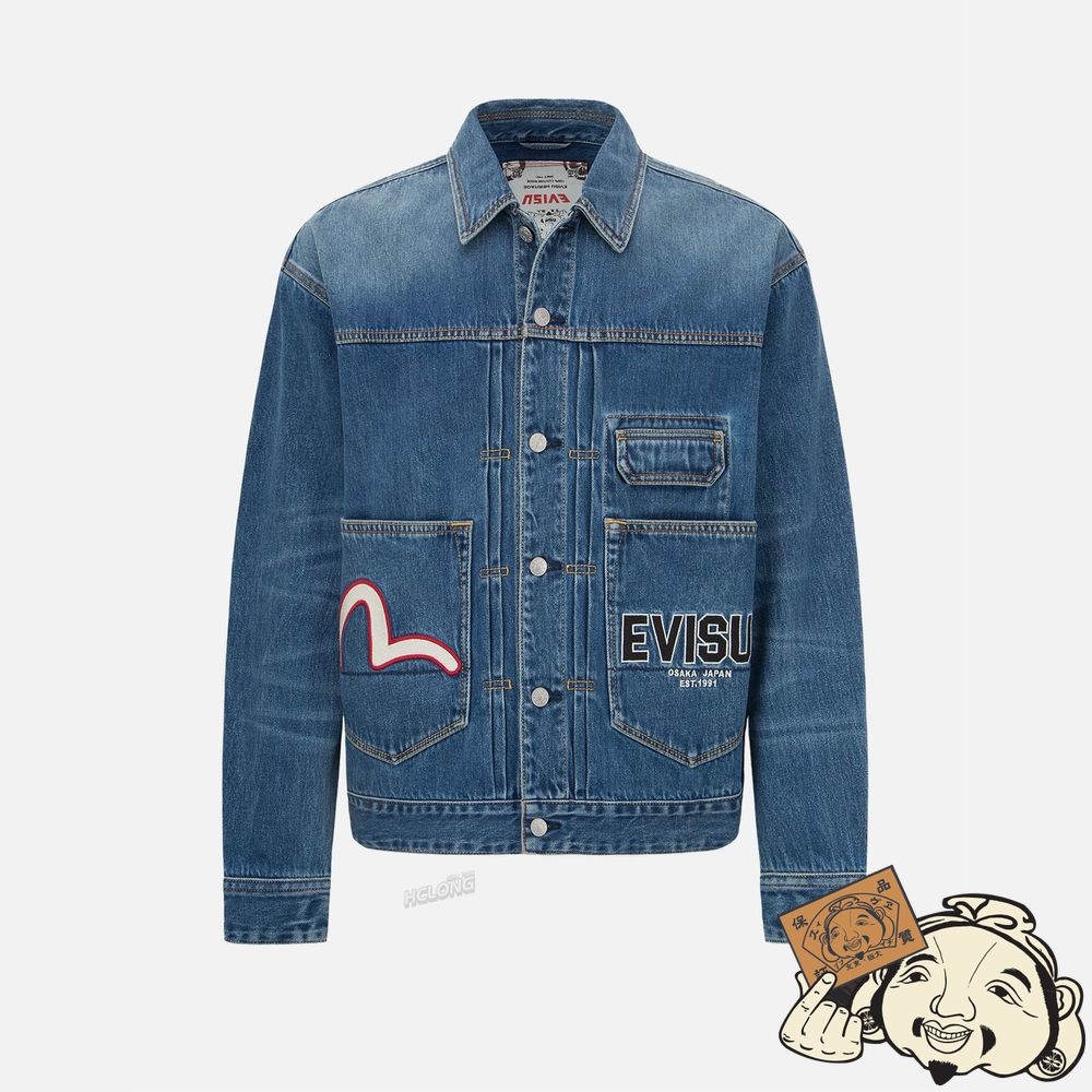 Men Evisu DARUMA BONSAI EMBROIDERED DENIM JACKET Indigo | 240OEYQIN