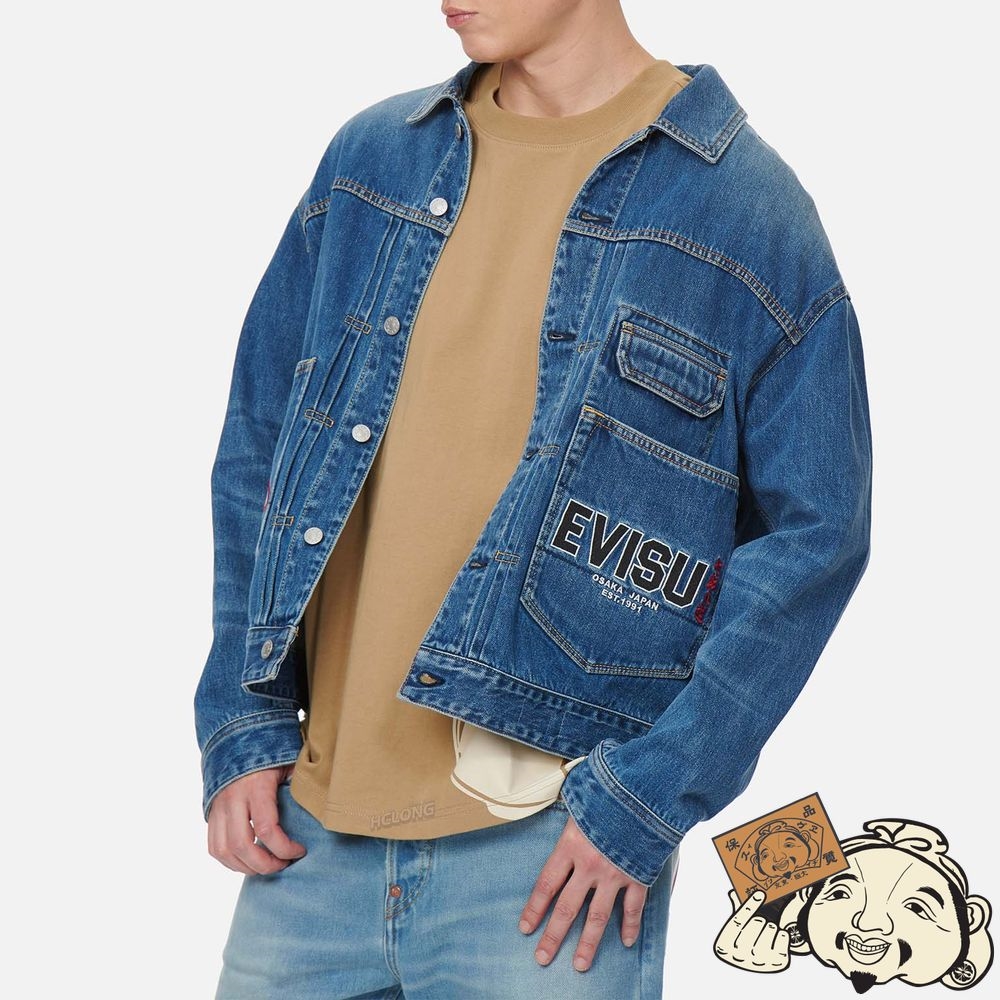 Men Evisu DARUMA BONSAI EMBROIDERED DENIM JACKET Indigo | 240OEYQIN