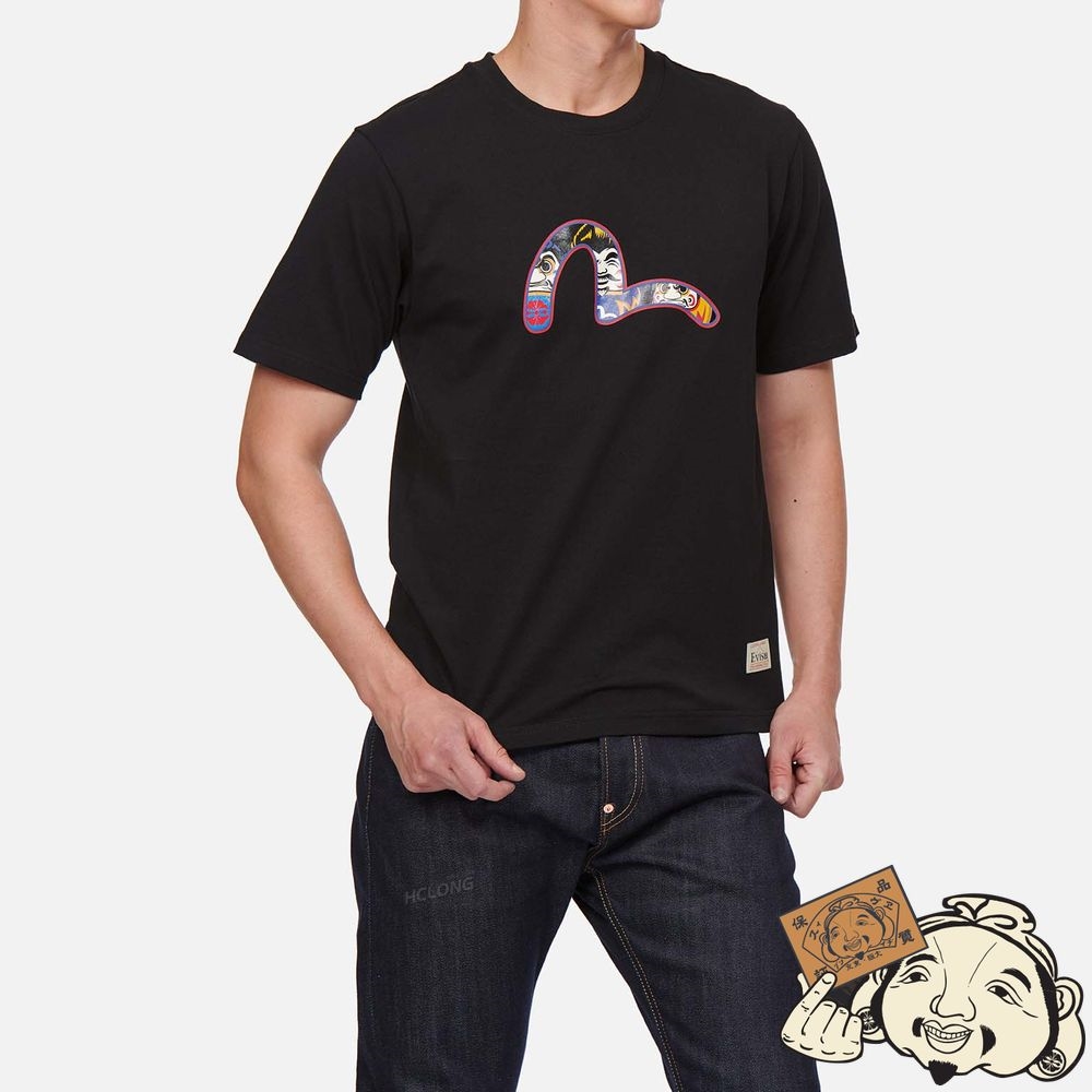 Men Evisu DARUMA BROTHERS AND SEAGULL PRINT T-SHIRT Noir | 082HGERCY