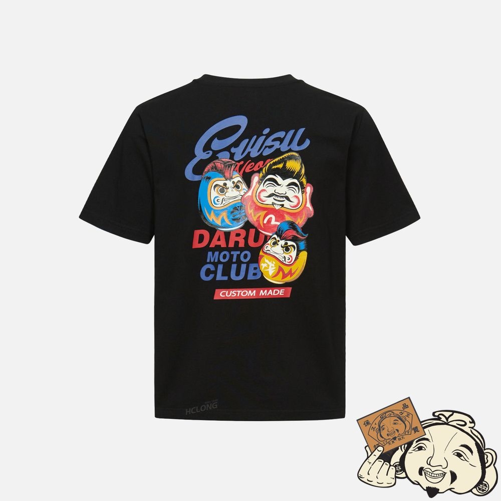 Men Evisu DARUMA BROTHERS AND SEAGULL PRINT T-SHIRT Noir | 082HGERCY