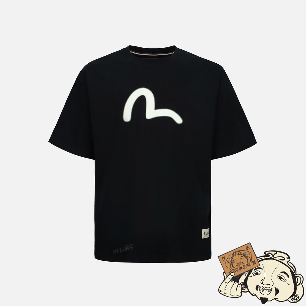 Men Evisu DARUMA FACE AND GRAFFITI PRINT T-SHIRT Noir | 814FZDJMR