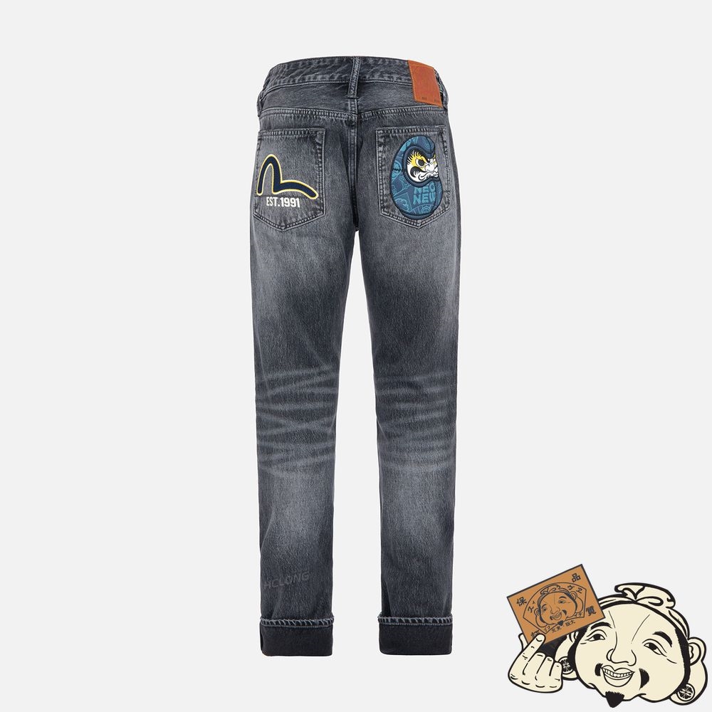 Men Evisu DARUMA PATCH SLIM-FIT JEANS #2010 CHARCOAL | 293FQNPRT