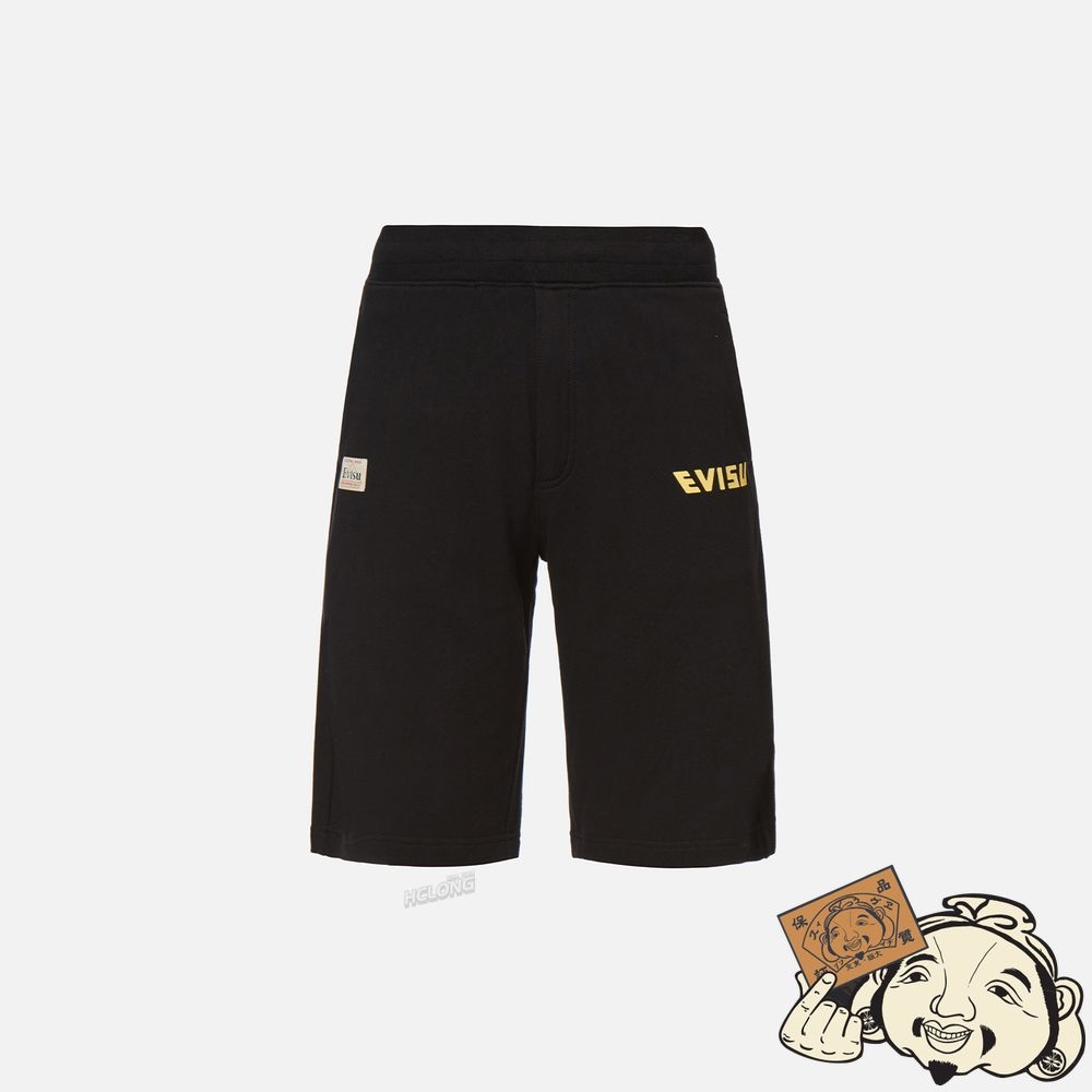 Men Evisu DOUBLE DARUMA DAICOCK PRINT SWEAT SHORTS Noir | 548KJRXLD