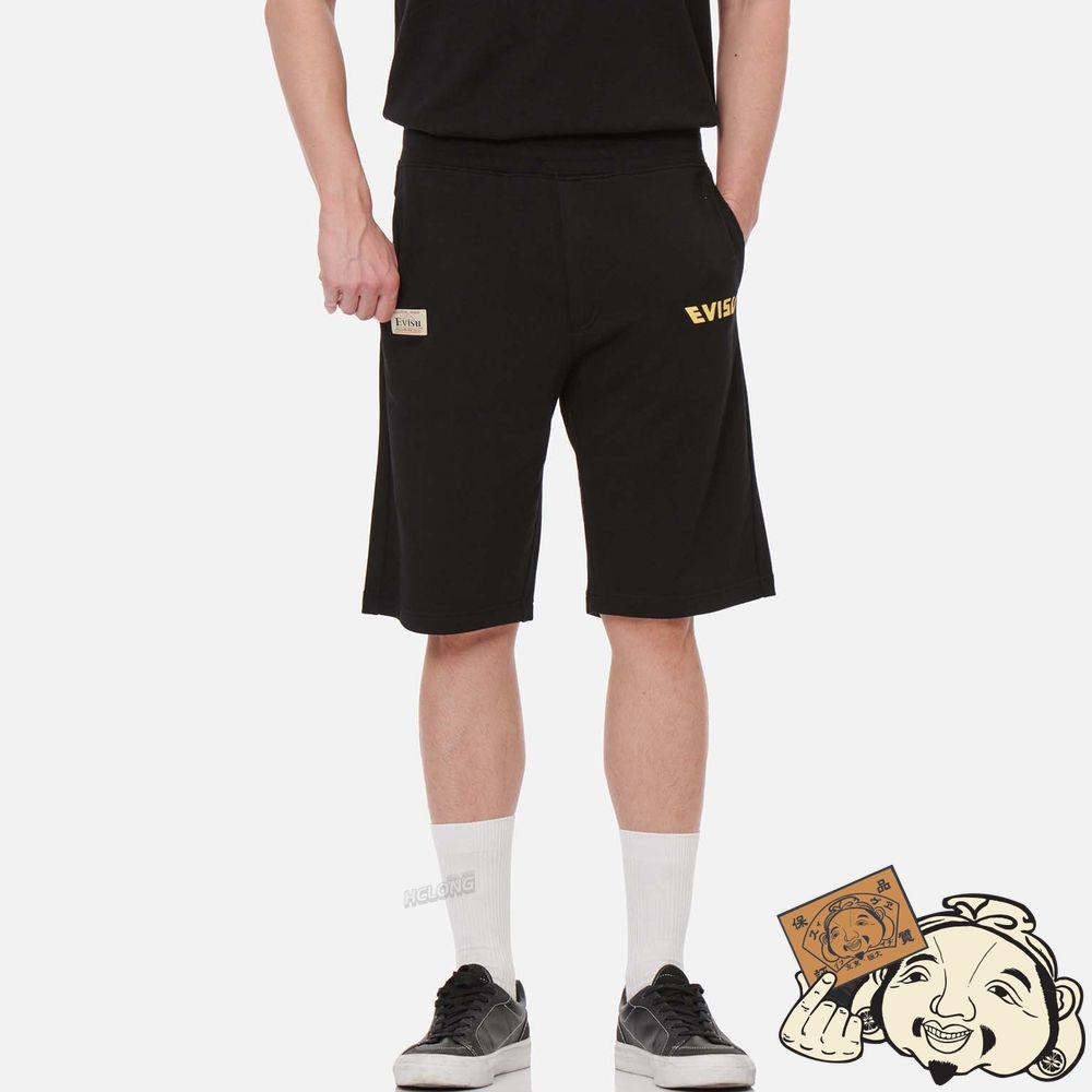 Men Evisu DOUBLE DARUMA DAICOCK PRINT SWEAT SHORTS Noir | 548KJRXLD