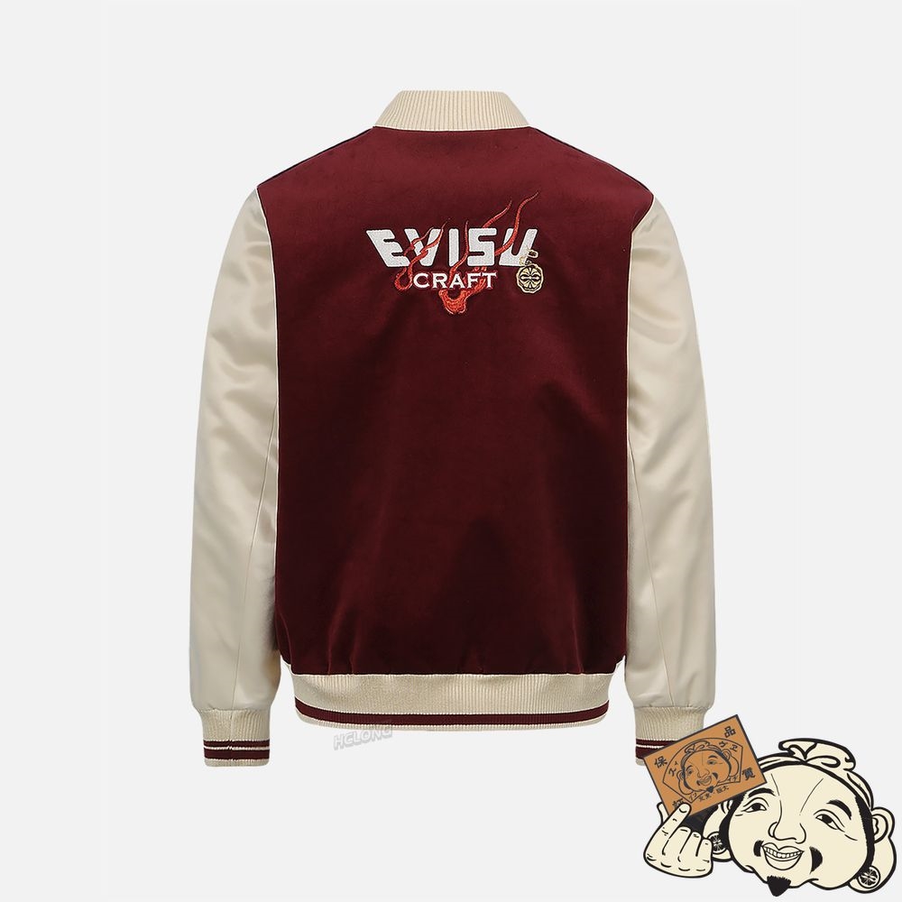 Men Evisu DRAGON EMBROIDERY FABRIC-MIXED SOUVENIR JACKET Rouge | 948FNYHZO