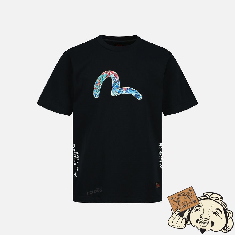 Men Evisu DRAGON KOI-PATTERN SEAGULL PRINT T-SHIRT Noir | 098GPFZWT