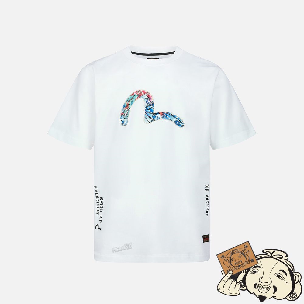 Men Evisu DRAGON KOI-PATTERN SEAGULL PRINT T-SHIRT Blanche | 734EHQFGU