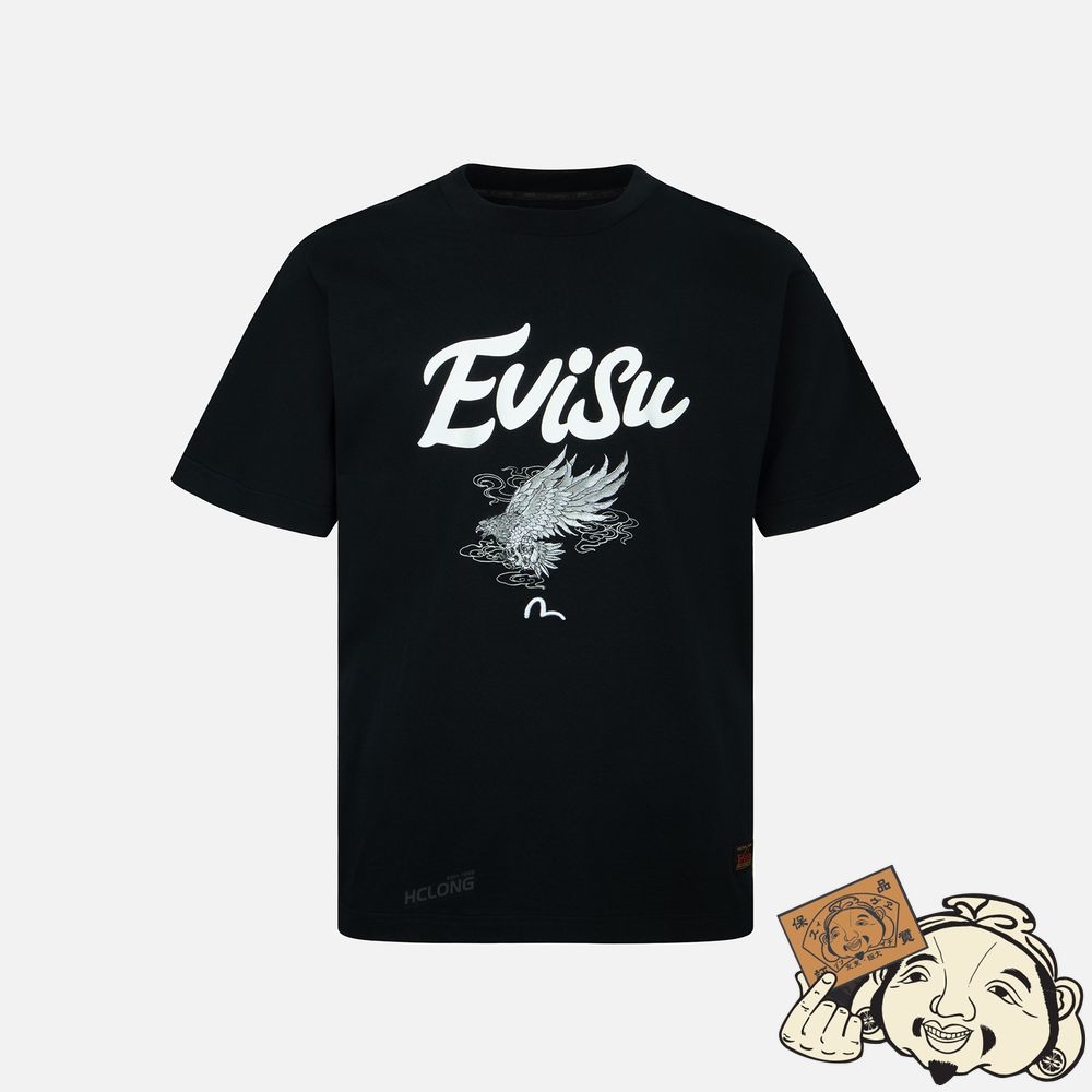 Men Evisu EAGLE AND LOGO PRINT T-SHIRT Noir | 451PKJGFX