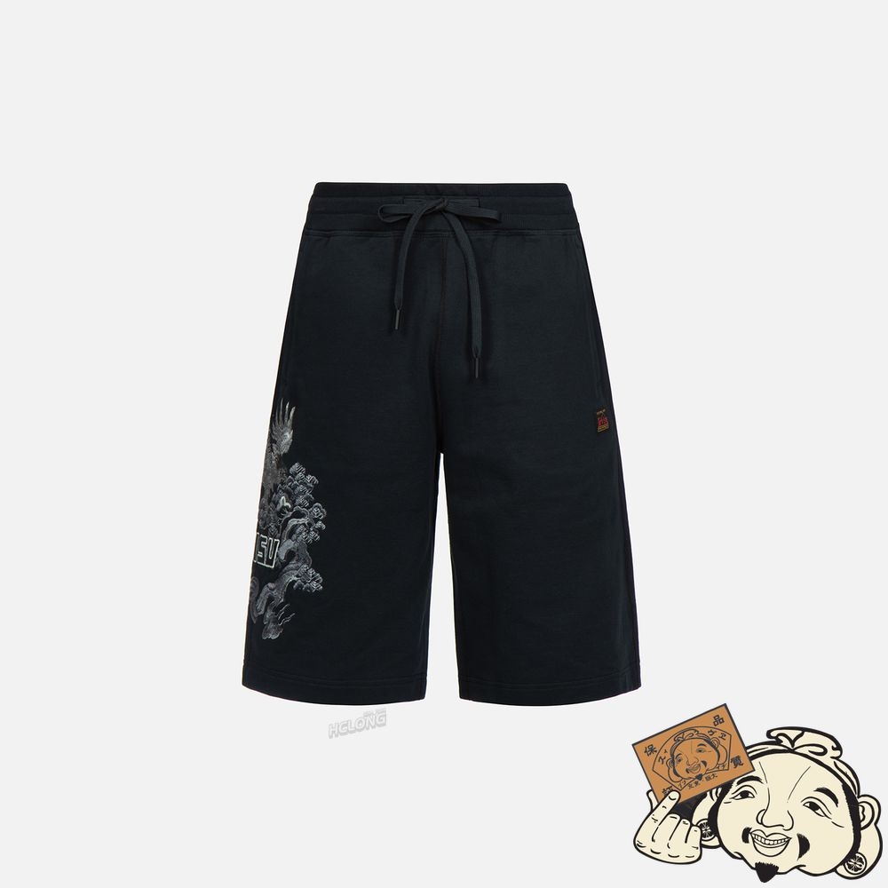 Men Evisu EAGLE AND PINE TREE GRAPHIC EMBROIDERY SWEAT SHORTS Noir | 123KBNOIU