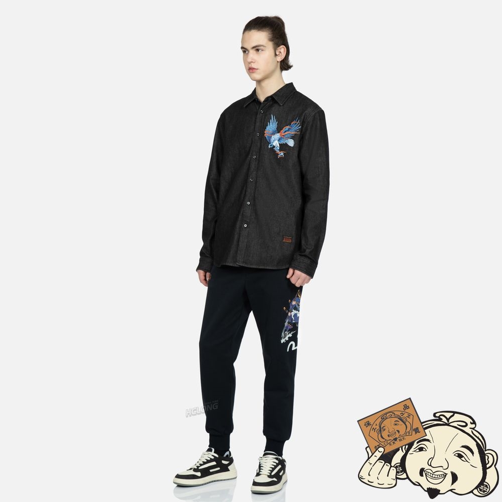 Men Evisu EAGLE AND SEAGULL EMBROIDERY DENIM SHIRT Noir | 915ITVJDQ