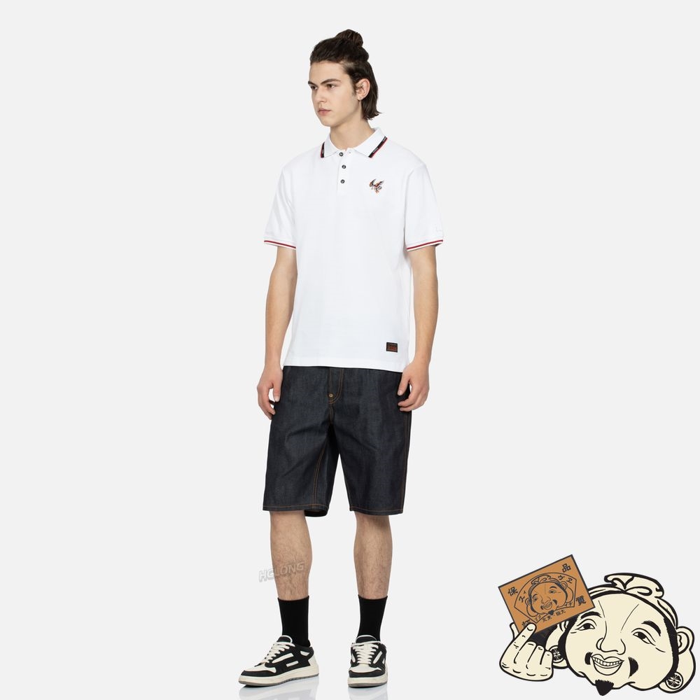 Men Evisu EAGLE EMBROIDERY POLO SHIRT Blanche | 482TLSXJP