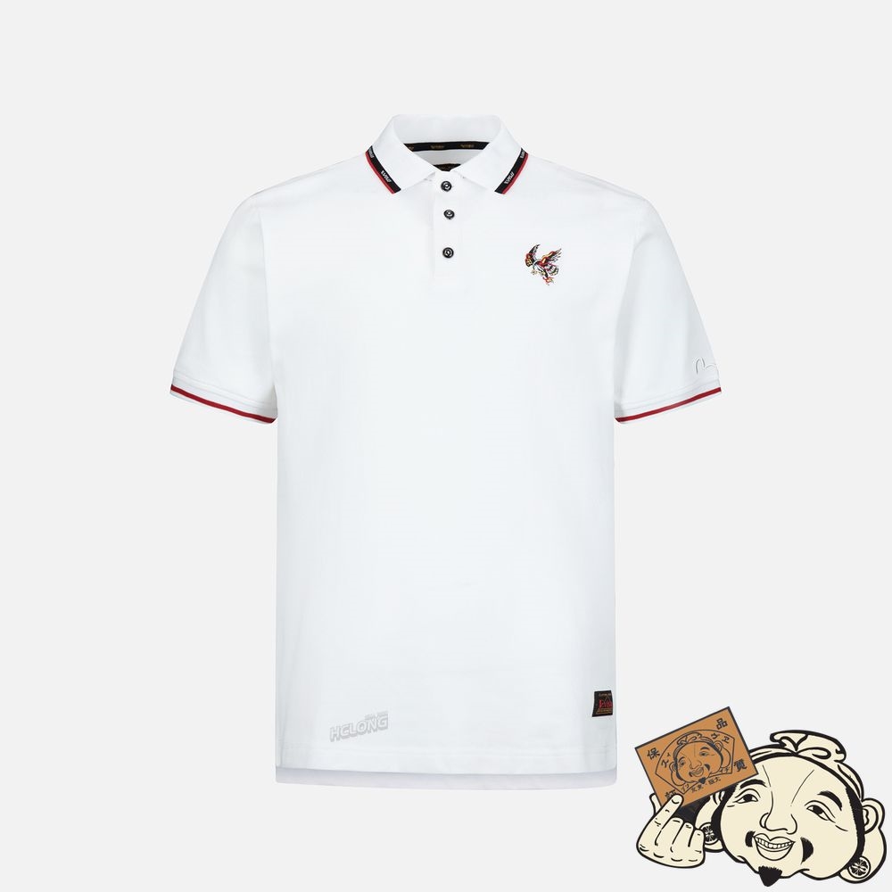 Men Evisu EAGLE EMBROIDERY POLO SHIRT Blanche | 482TLSXJP