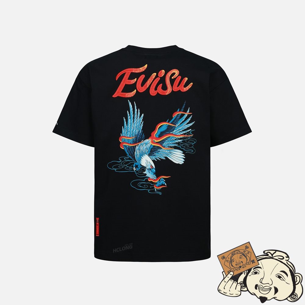 Men Evisu EAGLE PRINT AND SEAGULL EMBROIDERY T-SHIRT Noir | 069IKSDHV