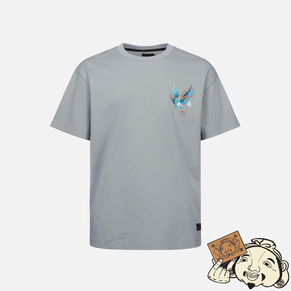 Men Evisu EAGLE PRINT AND SEAGULL EMBROIDERY T-SHIRT Grise | 418GQFEBK