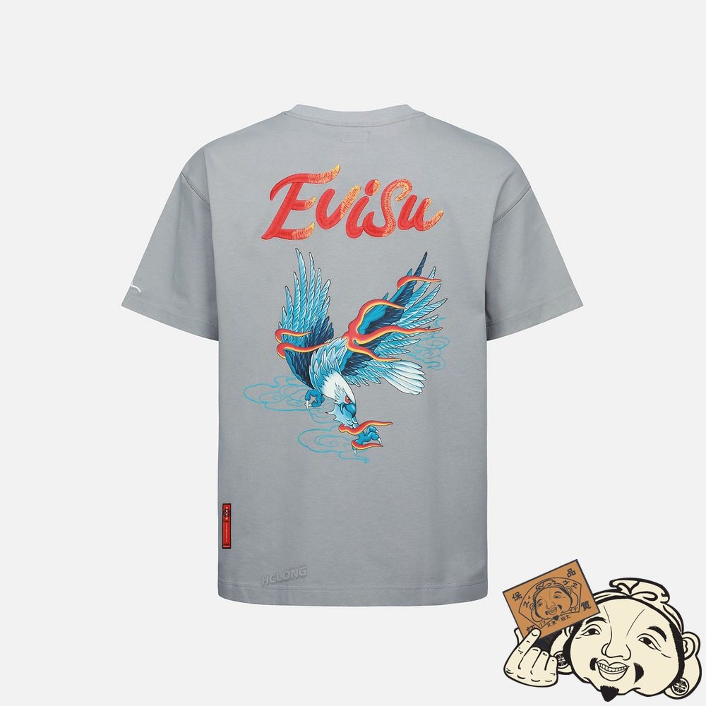 Men Evisu EAGLE PRINT AND SEAGULL EMBROIDERY T-SHIRT Grise | 418GQFEBK