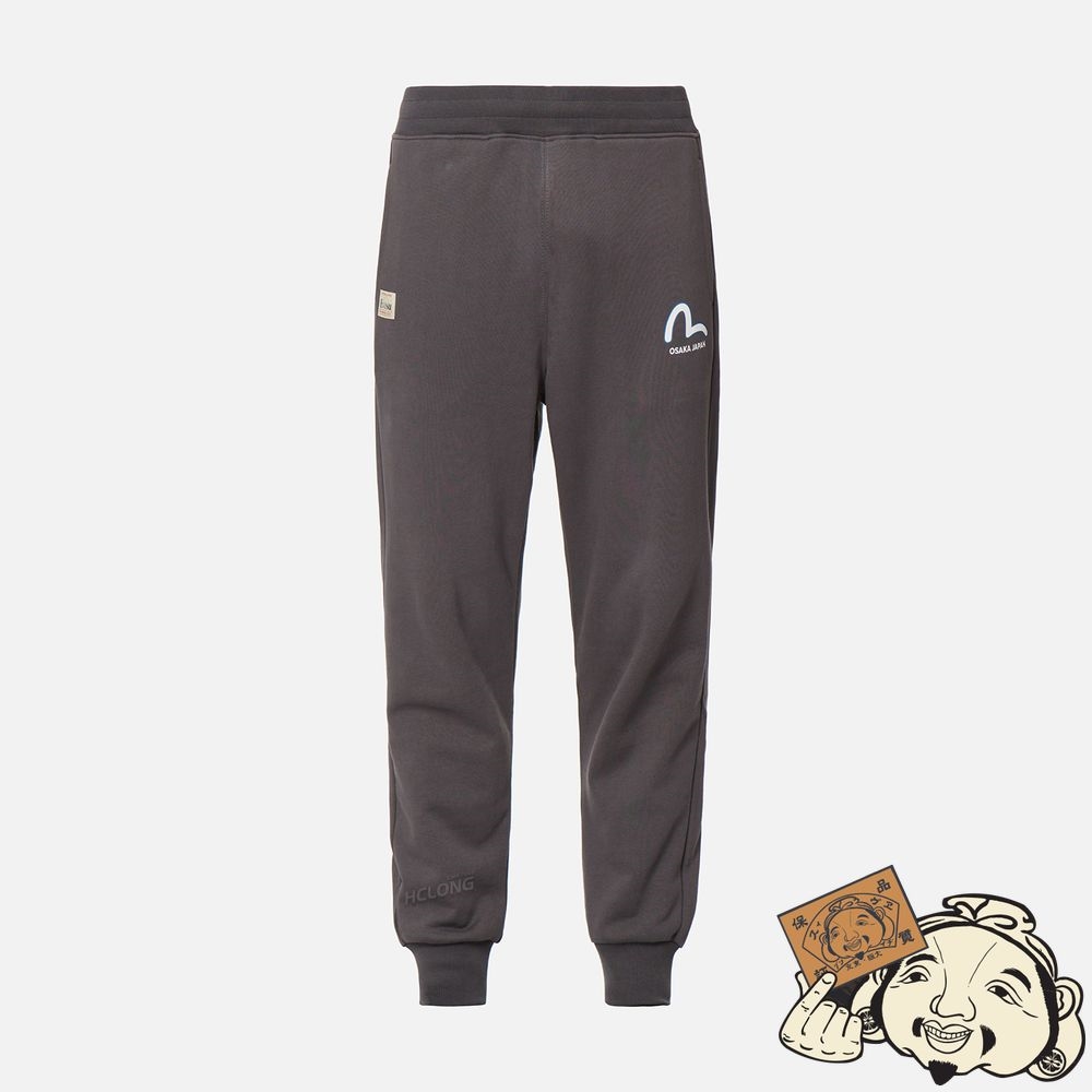 Men Evisu EVISU SQUAD DAICOCK PRINT WITH FORTUNE CAT EMBROIDERY SWEATPANTS CHARCOAL | 943BLKZHU