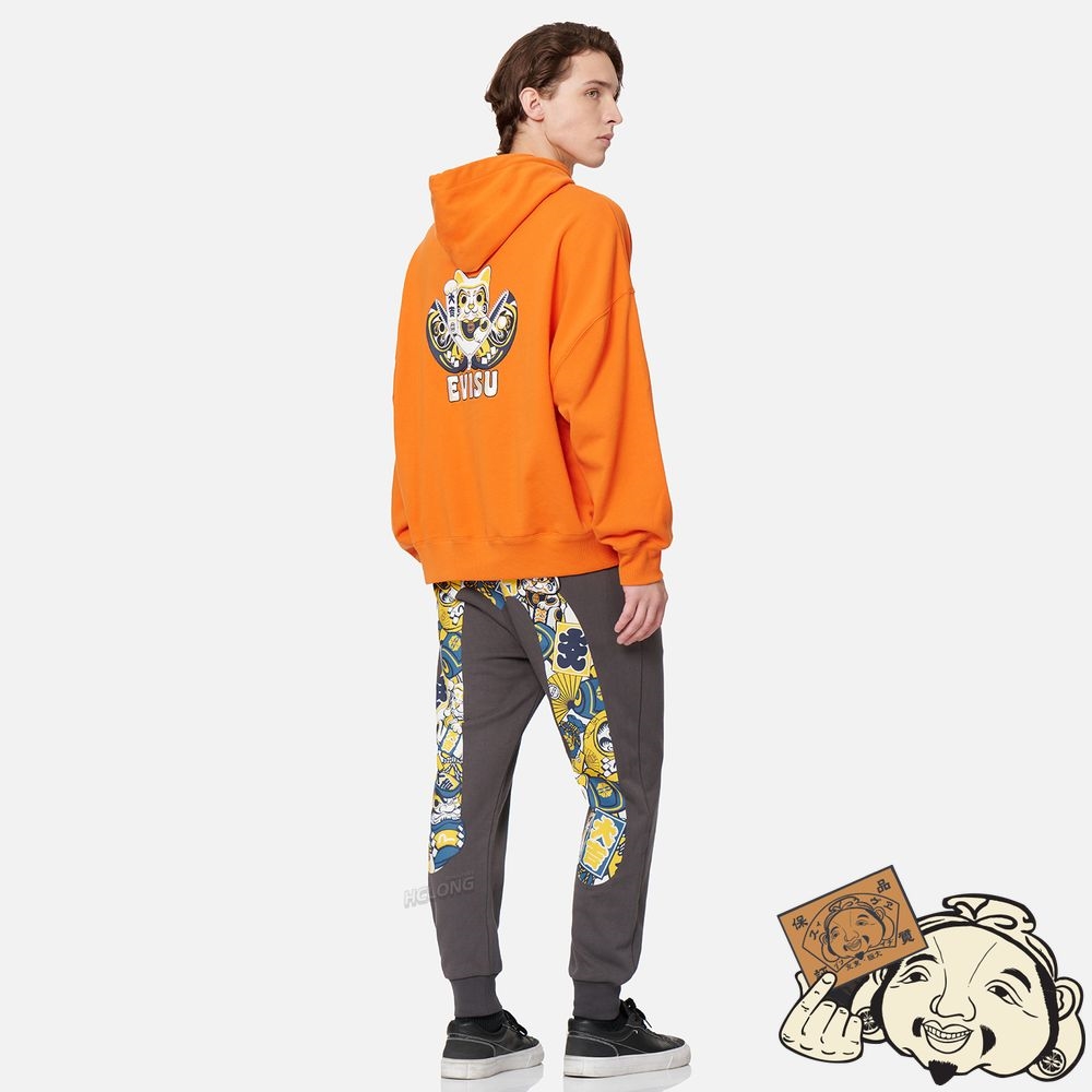 Men Evisu EVISU SQUAD DAICOCK PRINT WITH FORTUNE CAT EMBROIDERY SWEATPANTS CHARCOAL | 943BLKZHU