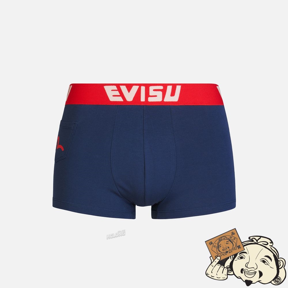 Men Evisu EVISU SQUAD “HIDE-AND-SEEK” PATTERN DAICOCK PRINT TRUNKS Bleu Marine | 943GMJEKD