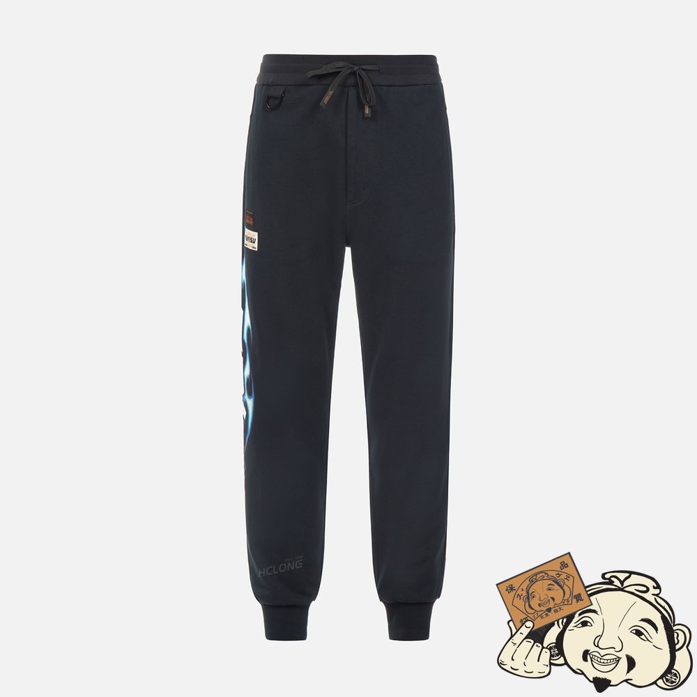 Men Evisu FLAME LOGO PRINT SWEATPANTS Noir | 123MGYSFX