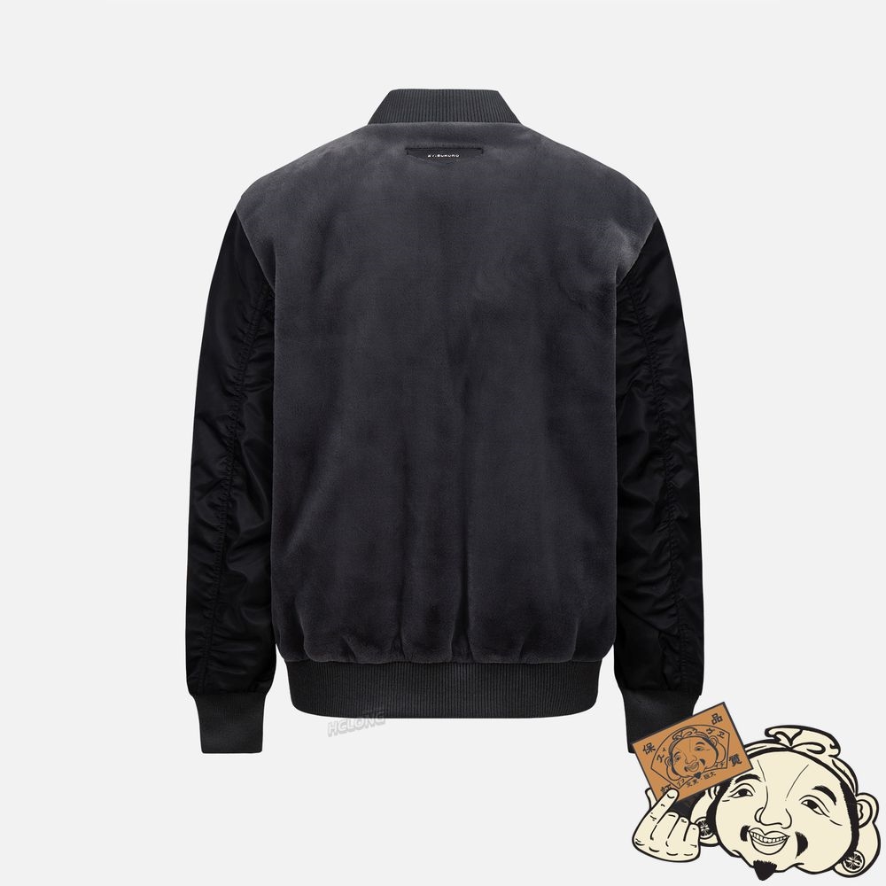 Men Evisu FUR PANEL PADDED BOMBER JACKET Grise | 062FYWAGR