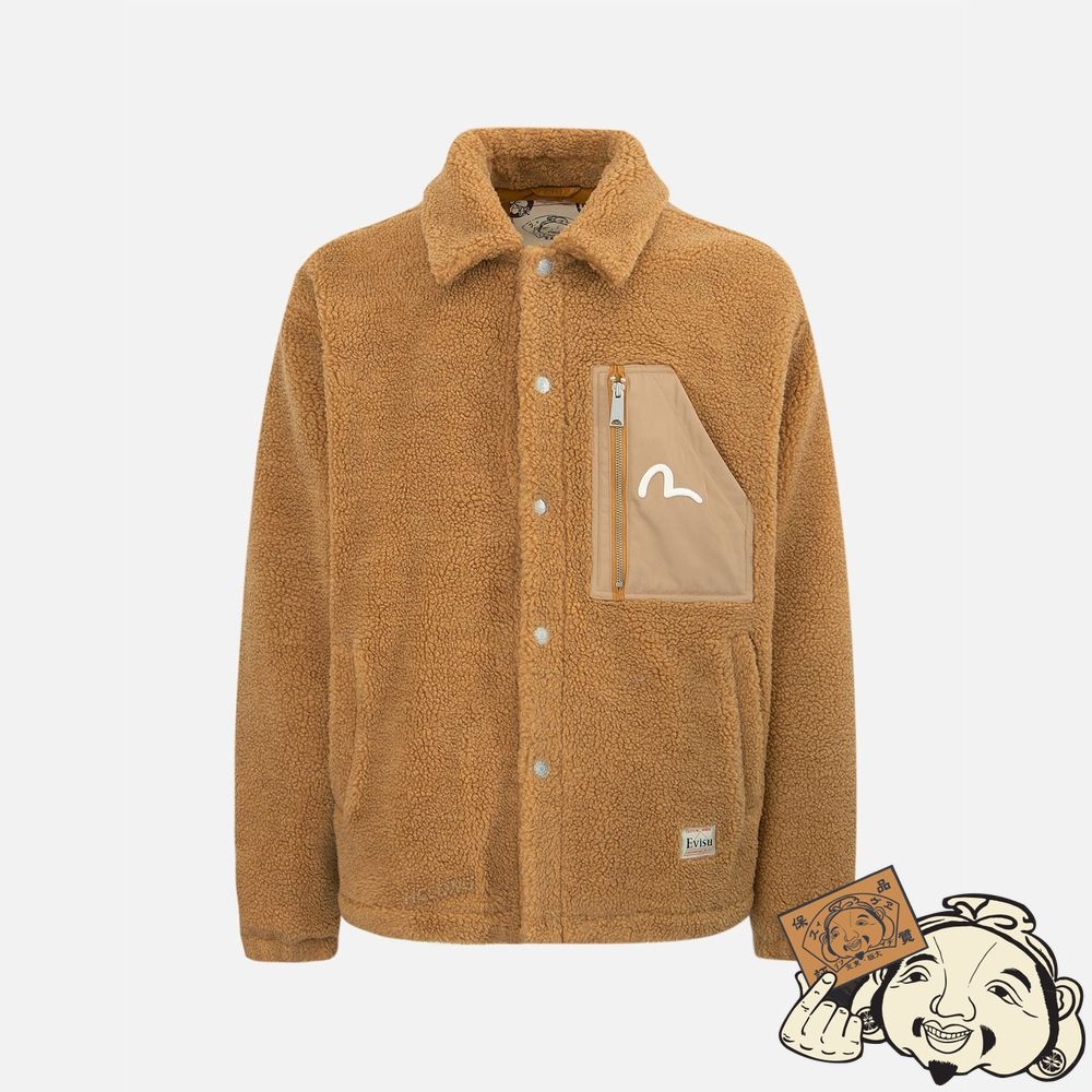 Men Evisu Fortune Cat Appliqué Sherpa Jacket Marron | 609YKOZDL