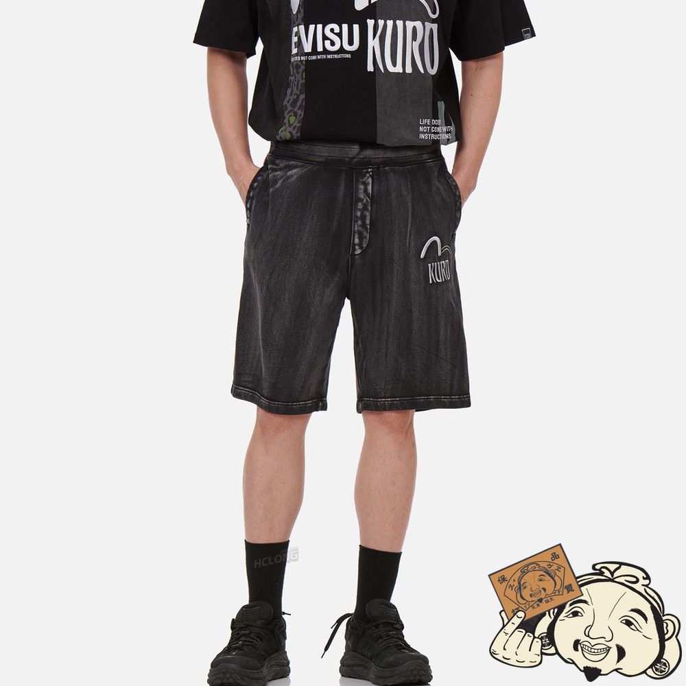 Men Evisu GARMENT DYED SWEAT SHORTS Noir | 603QKDTWV