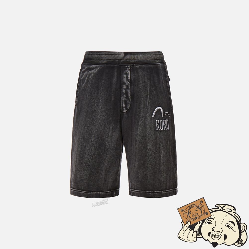 Men Evisu GARMENT DYED SWEAT SHORTS Noir | 603QKDTWV