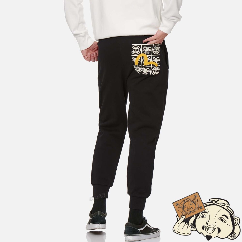 Men Evisu GODHEAD AND KAMON PRINT POCKET SWEATPANTS Noir | 837MNYETP