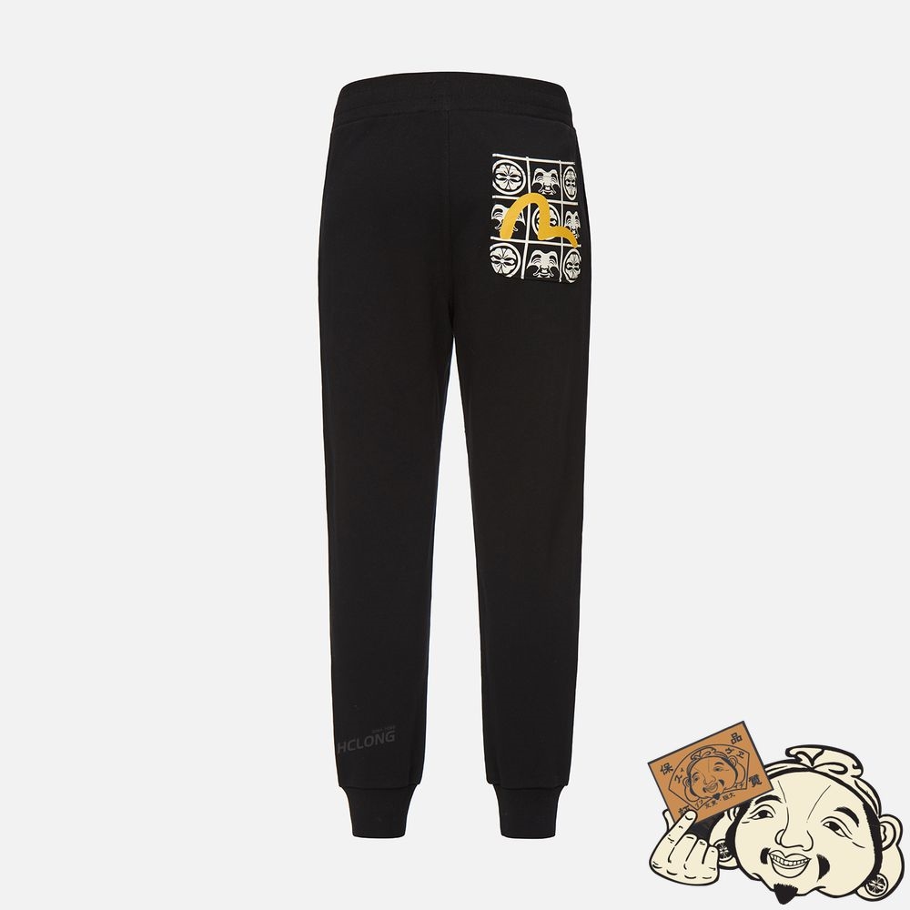 Men Evisu GODHEAD AND KAMON PRINT POCKET SWEATPANTS Noir | 837MNYETP