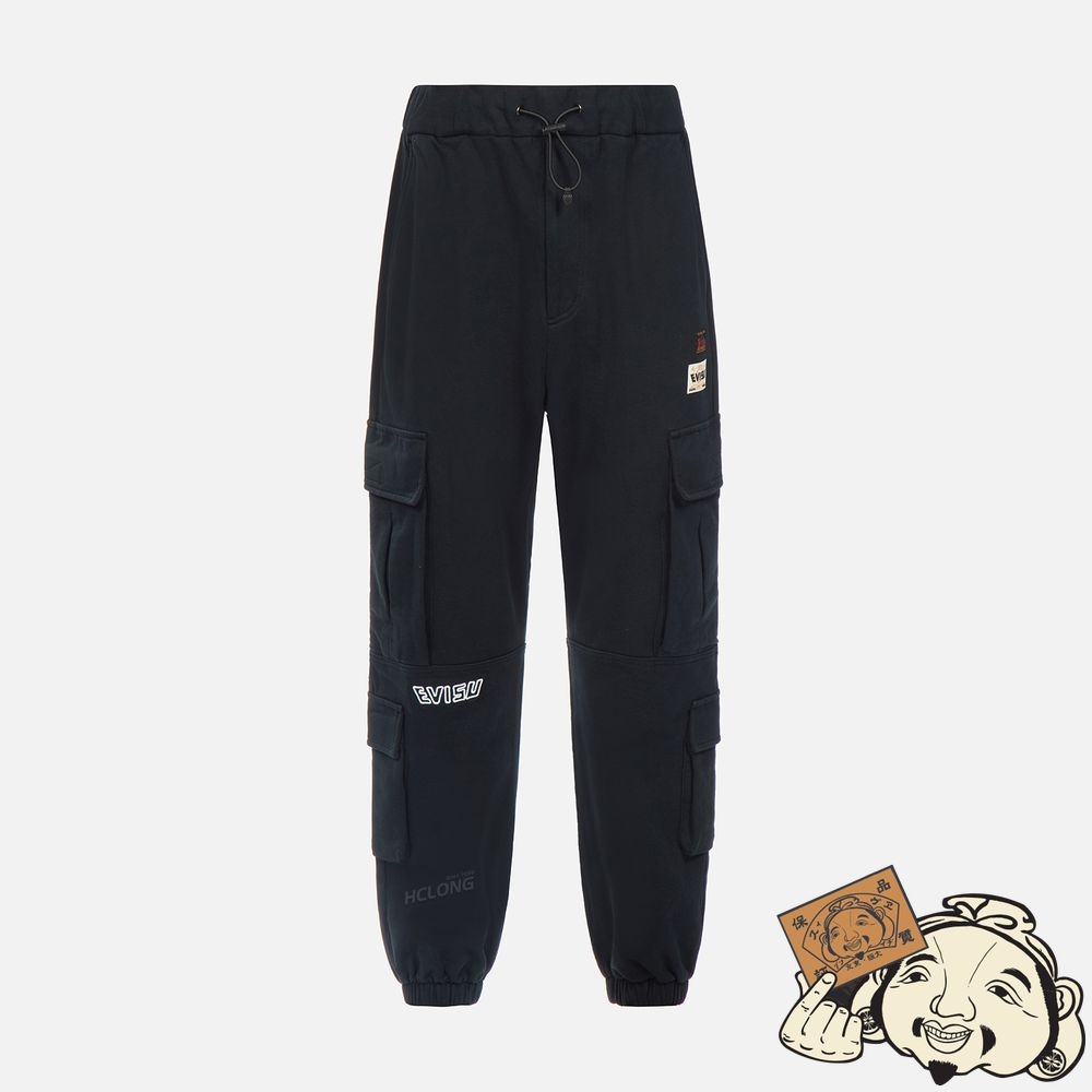 Men Evisu GODHEAD AND LOGO PRINT CARGO PANTS Noir | 605HEXTCN