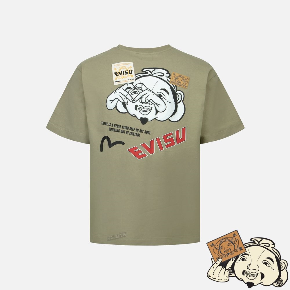 Men Evisu GODHEAD AND SEAGULL PRINT T-SHIRT Vert | 802UZJPNH