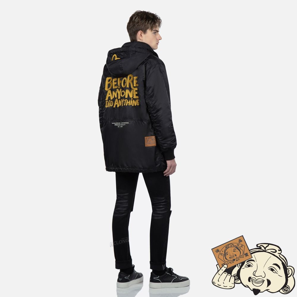 Men Evisu GODHEAD BADGE AND MOTTO EMBROIDERY PARKA Noir | 608QTSMPU