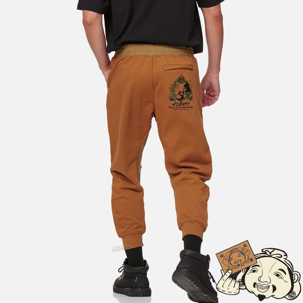 Men Evisu GODHEAD EMBROIDERED FABRIC-MIXED 3D SWEATPANTS Kaki | 296INGZAU