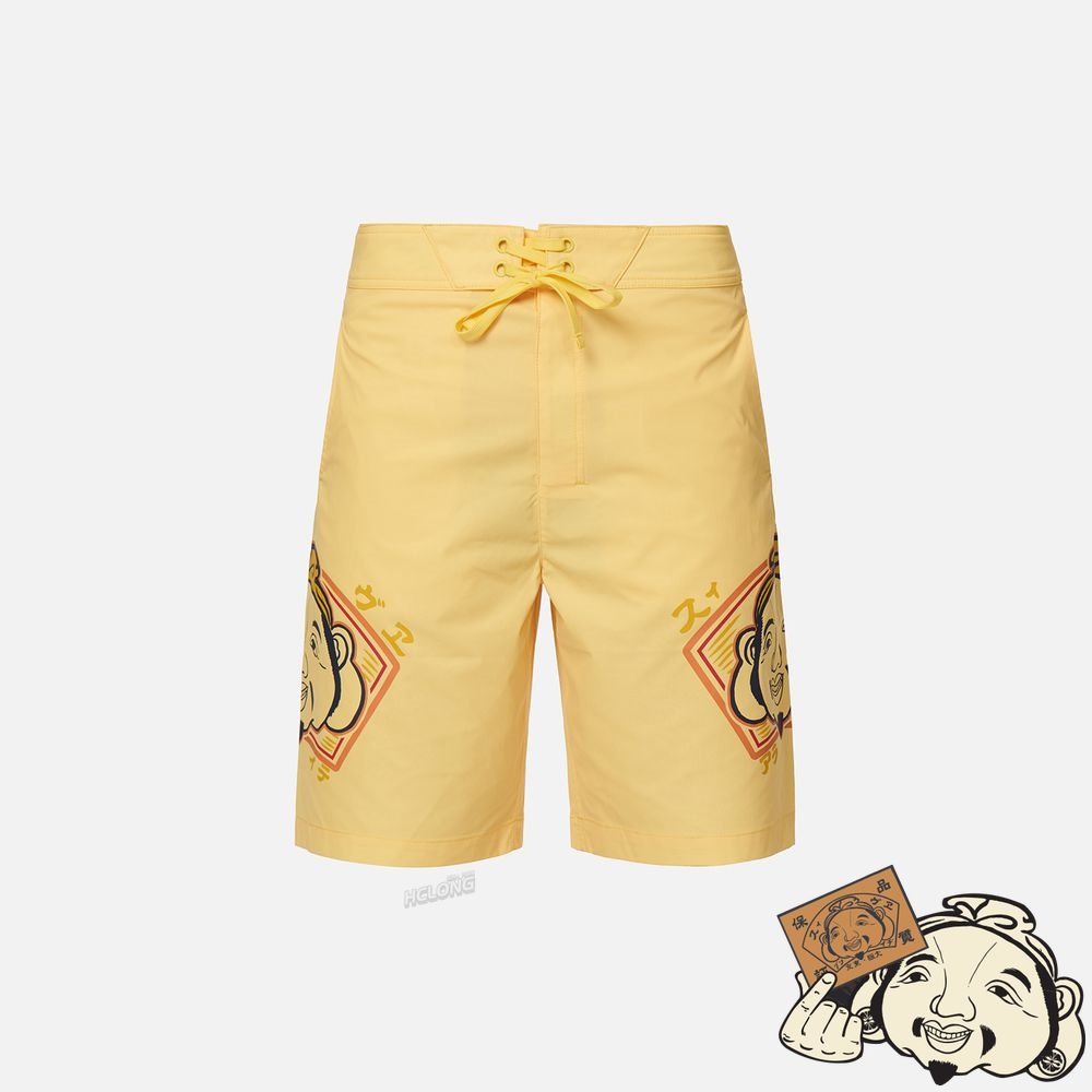 Men Evisu GODHEAD MOTIF PRINT BOARD SHORTS Jaune | 685EIONPW