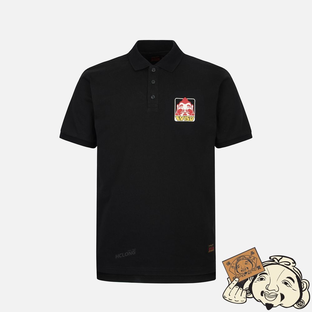 Men Evisu GODHEAD PRINT POLO SHIRT Noir | 264UILDNX