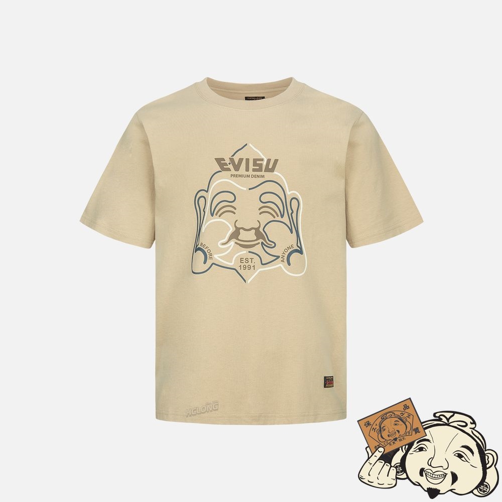 Men Evisu GODHEAD PRINT T-SHIRT Beige | 570SQAJTI