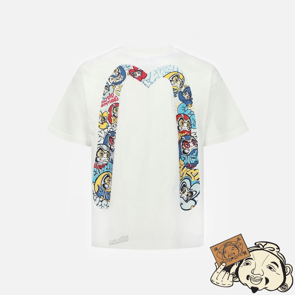 Men Evisu GRAFFITI DARUMA DAICOCK PRINT T-SHIRT Blanche | 051UVXWTC