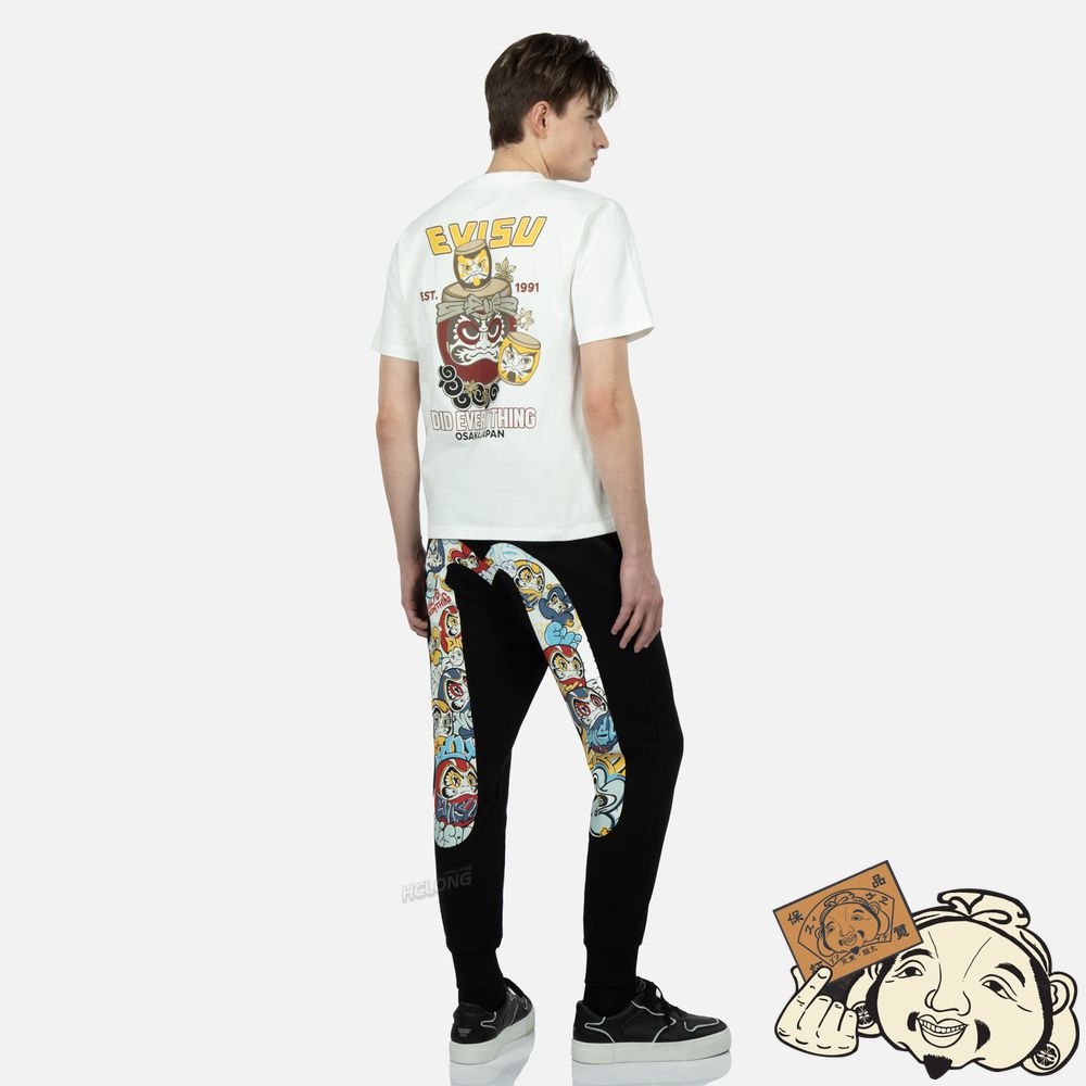 Men Evisu GRAFFITI DARUMA DAICOCK PRINT SWEATPANTS Noir | 367GDABQM