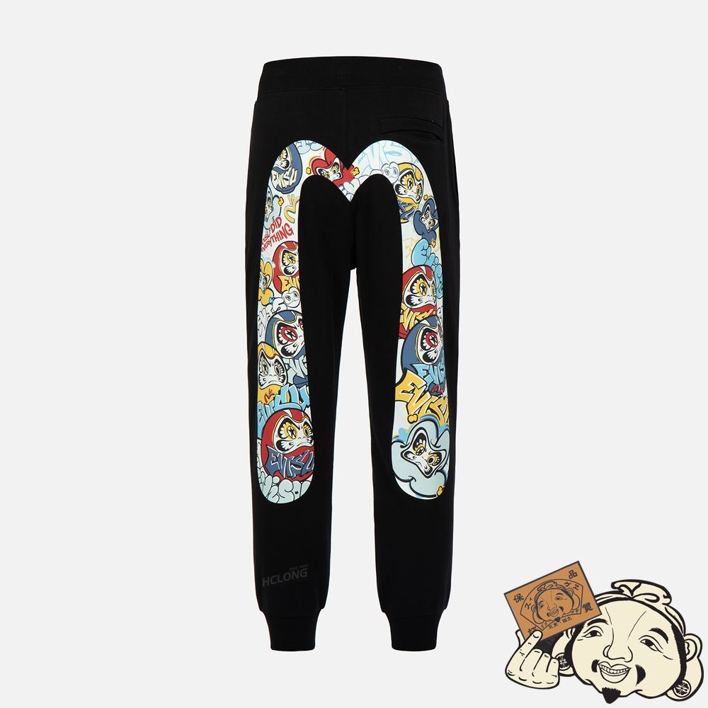 Men Evisu GRAFFITI DARUMA DAICOCK PRINT SWEATPANTS Noir | 367GDABQM