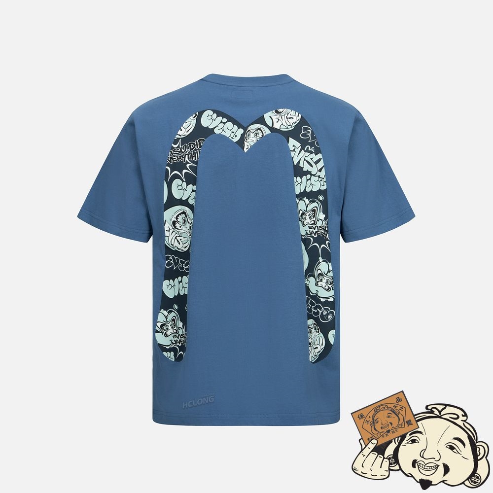 Men Evisu GRAFFITI DARUMA DAICOCK PRINT T-SHIRT Bleu | 650ONVSTK