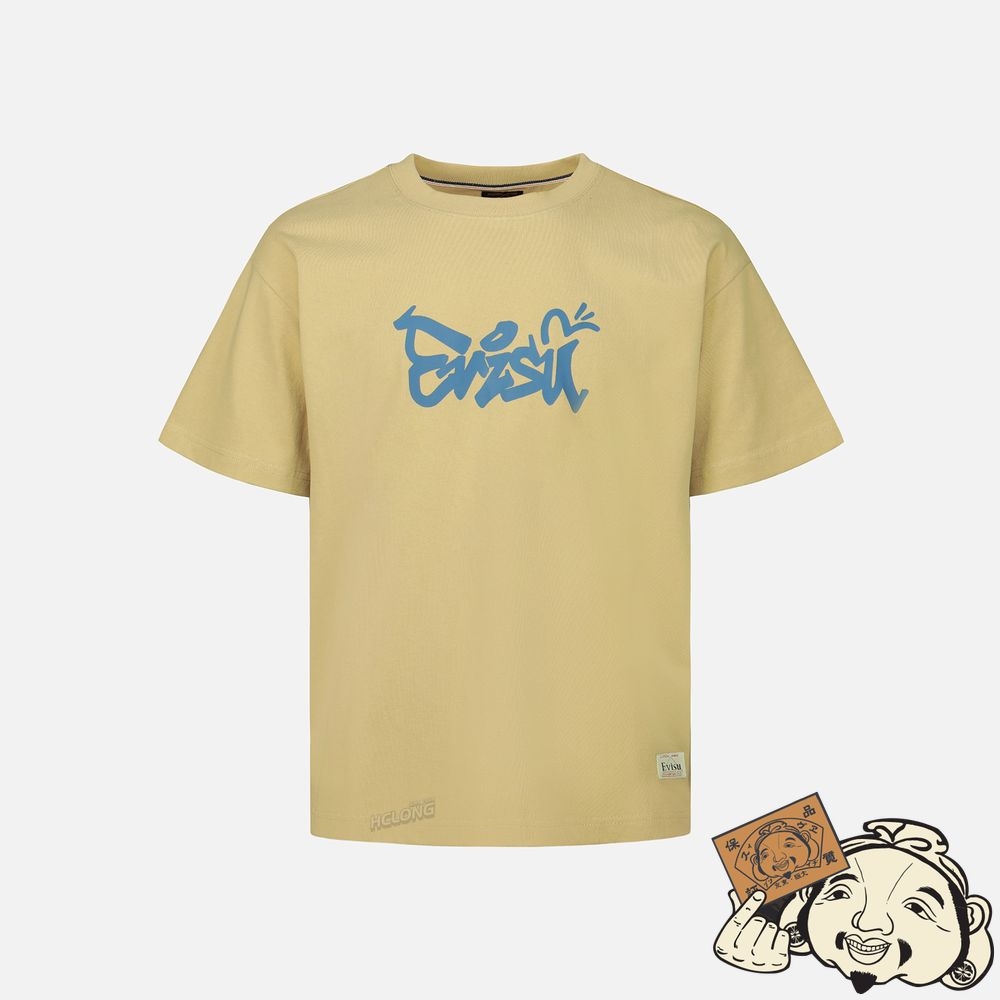 Men Evisu GRAFFITI DARUMA DAICOCK PRINT T-SHIRT Beige | 729CRXVYH