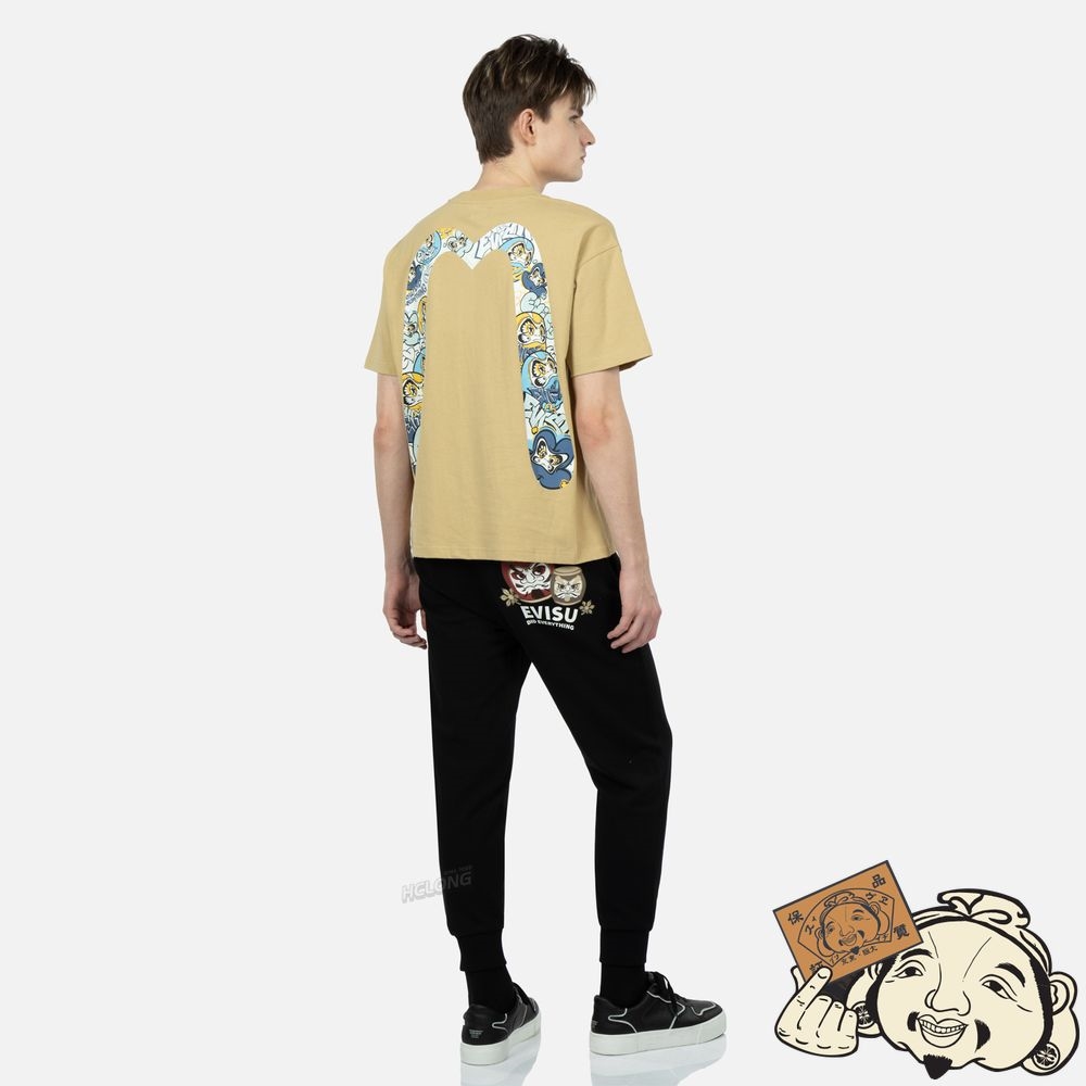 Men Evisu GRAFFITI DARUMA DAICOCK PRINT T-SHIRT Beige | 729CRXVYH