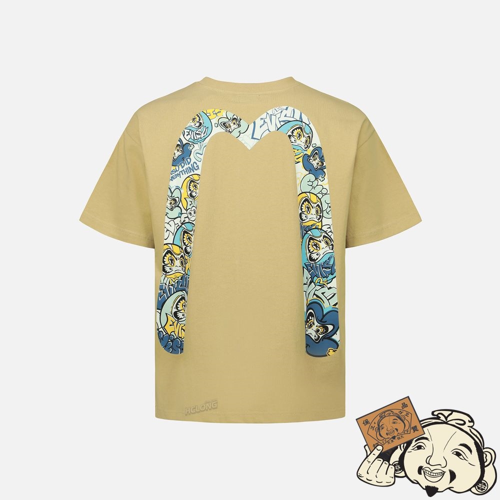 Men Evisu GRAFFITI DARUMA DAICOCK PRINT T-SHIRT Beige | 729CRXVYH