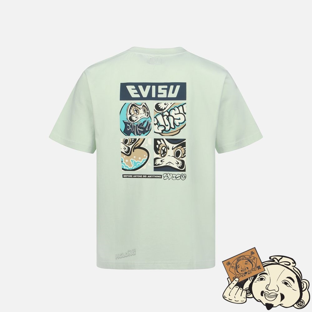 Men Evisu GRAFFITI DARUMA GRID PRINT T-SHIRT Vert Clair | 380YWNAUB