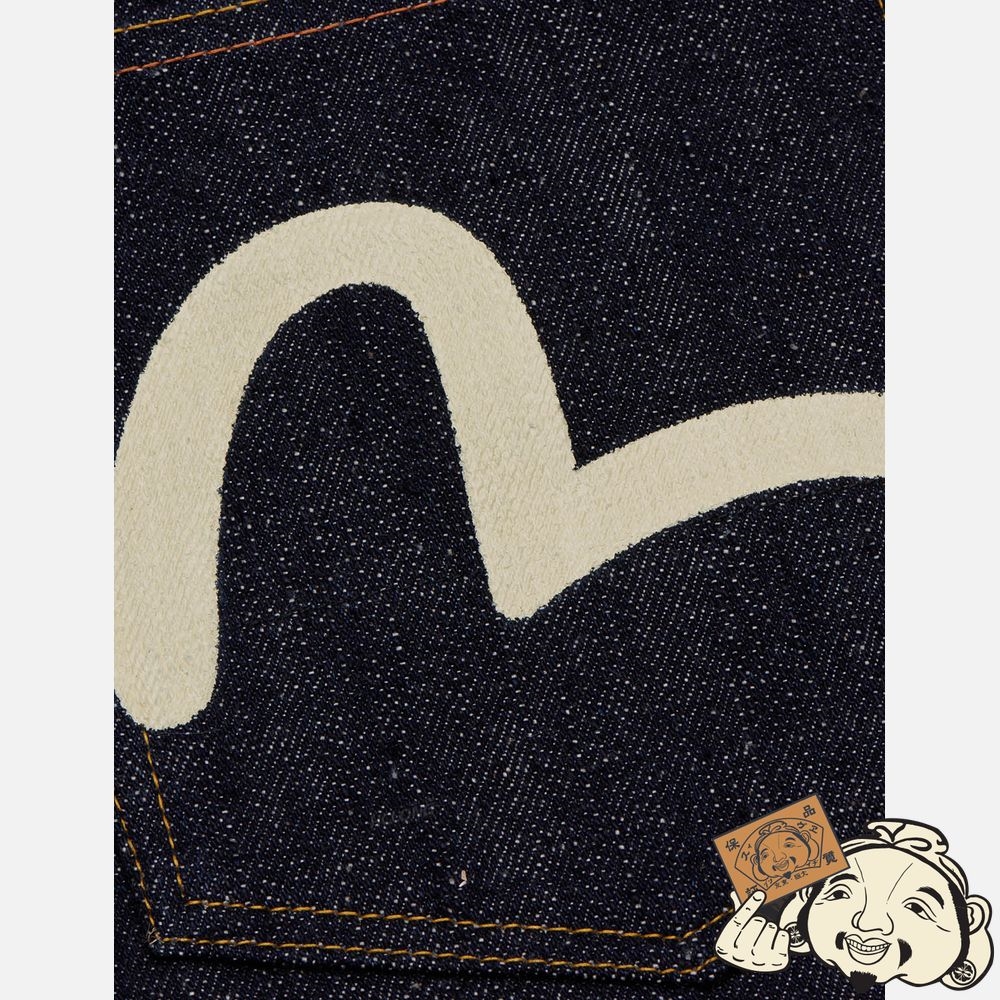 Men Evisu HANDPRINTED SEAGULL SLIM TAPERED FIT RAW DENIM SELVEDGE JEANS Indigo | 580GXNUMW