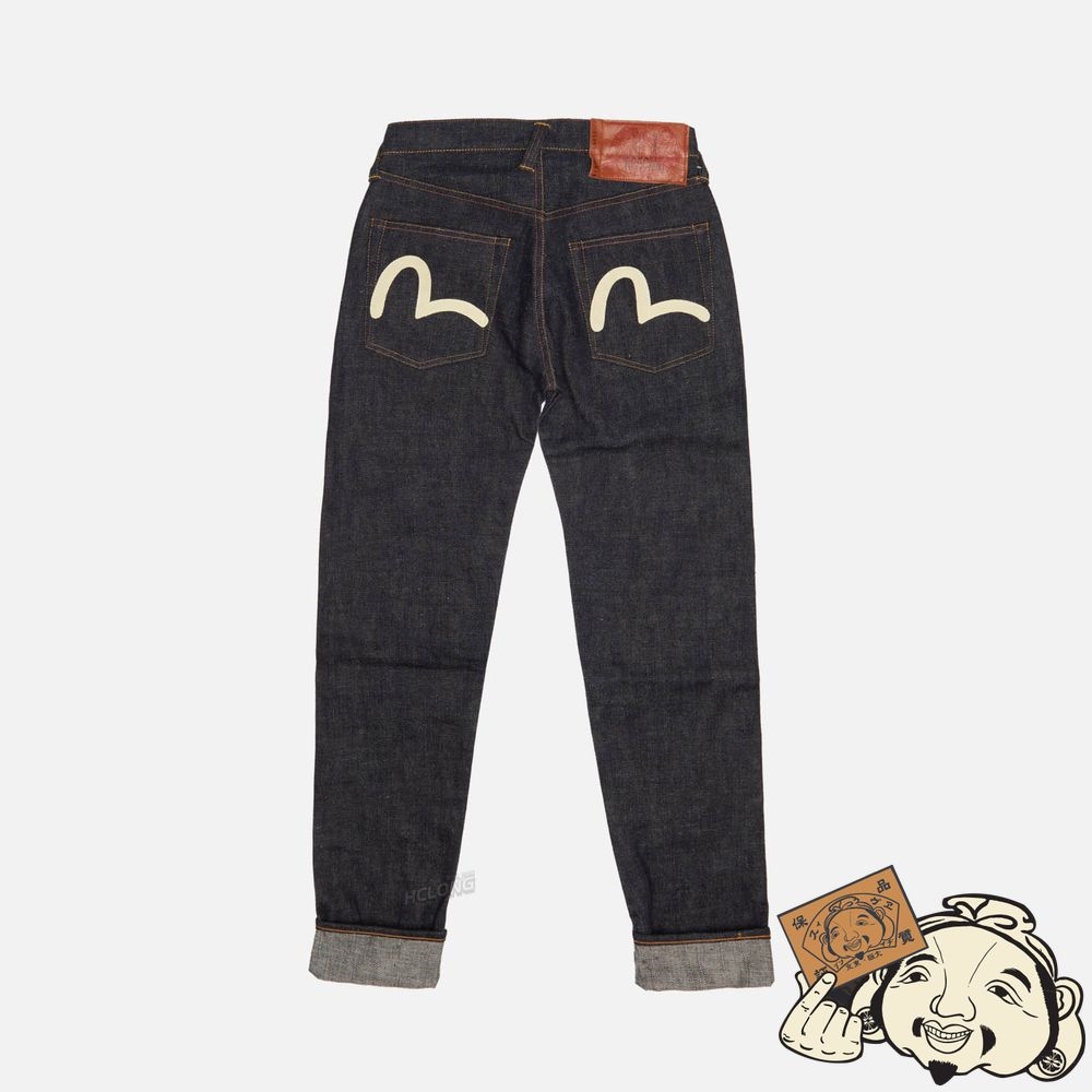 Men Evisu HANDPRINTED SEAGULL SLIM TAPERED FIT RAW DENIM SELVEDGE JEANS Indigo | 580GXNUMW