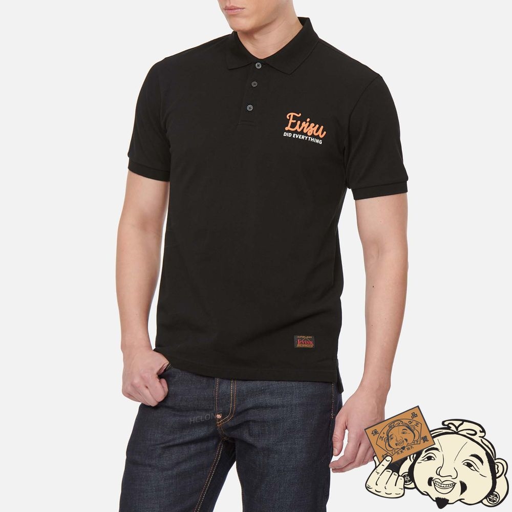 Men Evisu HANDWRITTEN LOGO PRINT POLO SHIRT Noir | 153PNRTYQ