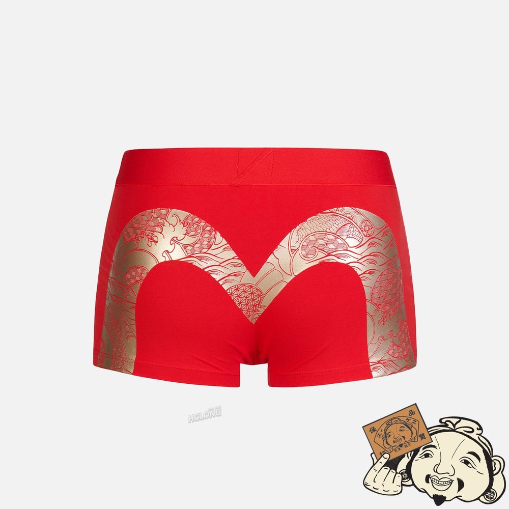 Men Evisu JAPANESE PATTERN DAICOCK FOIL-PRINT TRUNKS Rouge | 163YVWNTZ