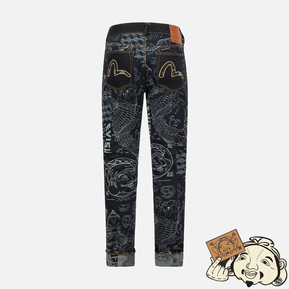 Men Evisu JAPANESE PATTERN JACQUARD CARROT-FIT JEANS #2017 Indigo | 370SQKNWR