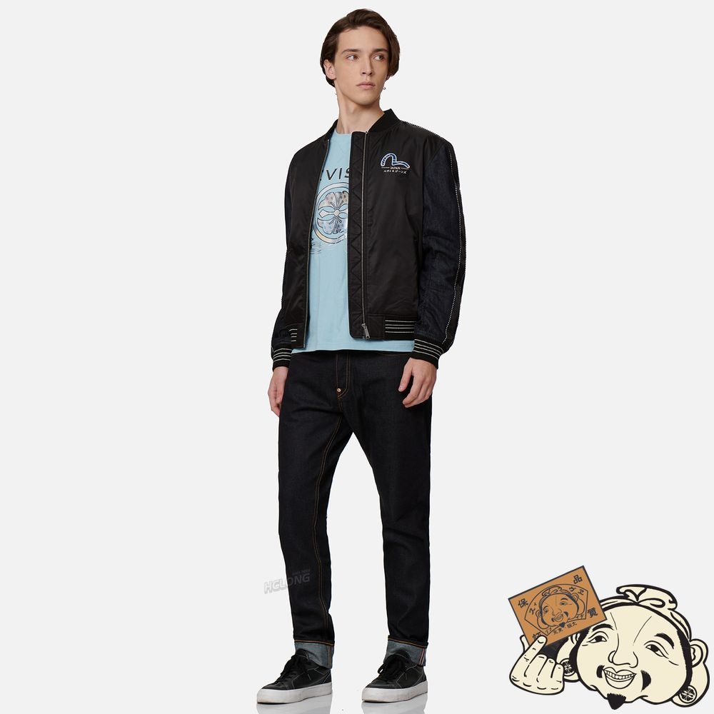 Men Evisu JAPANESE-PATTERN KAMON APPLIQUÉ PADDED BOMBER JACKET Noir | 681UTGLPY